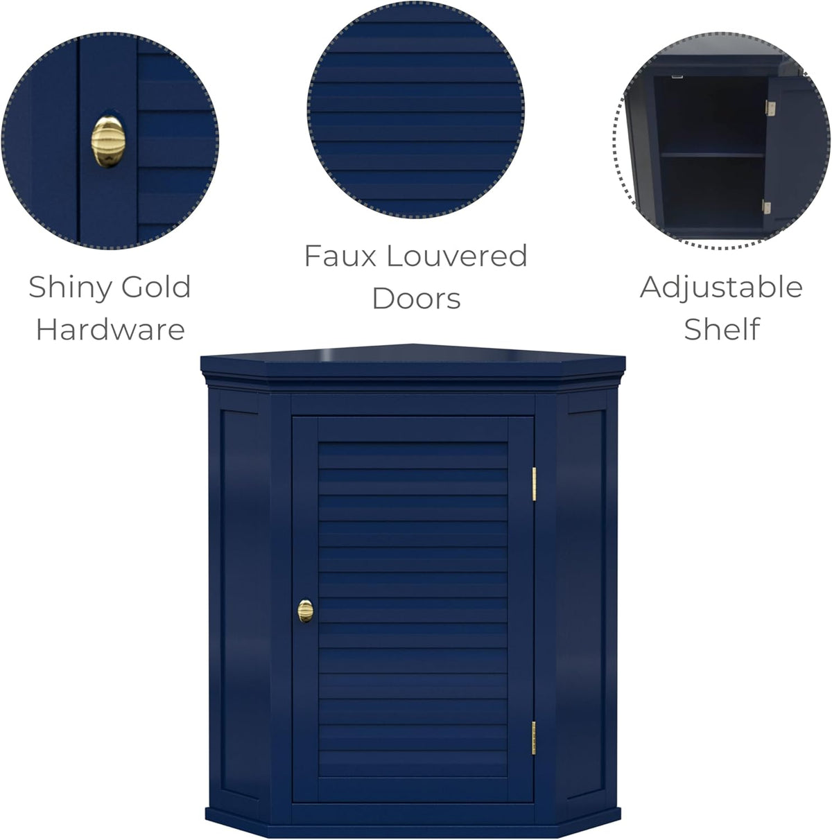 Elegant Home Fashions Glancy Hoekkast Muur Navy Lamellendeur Stijl