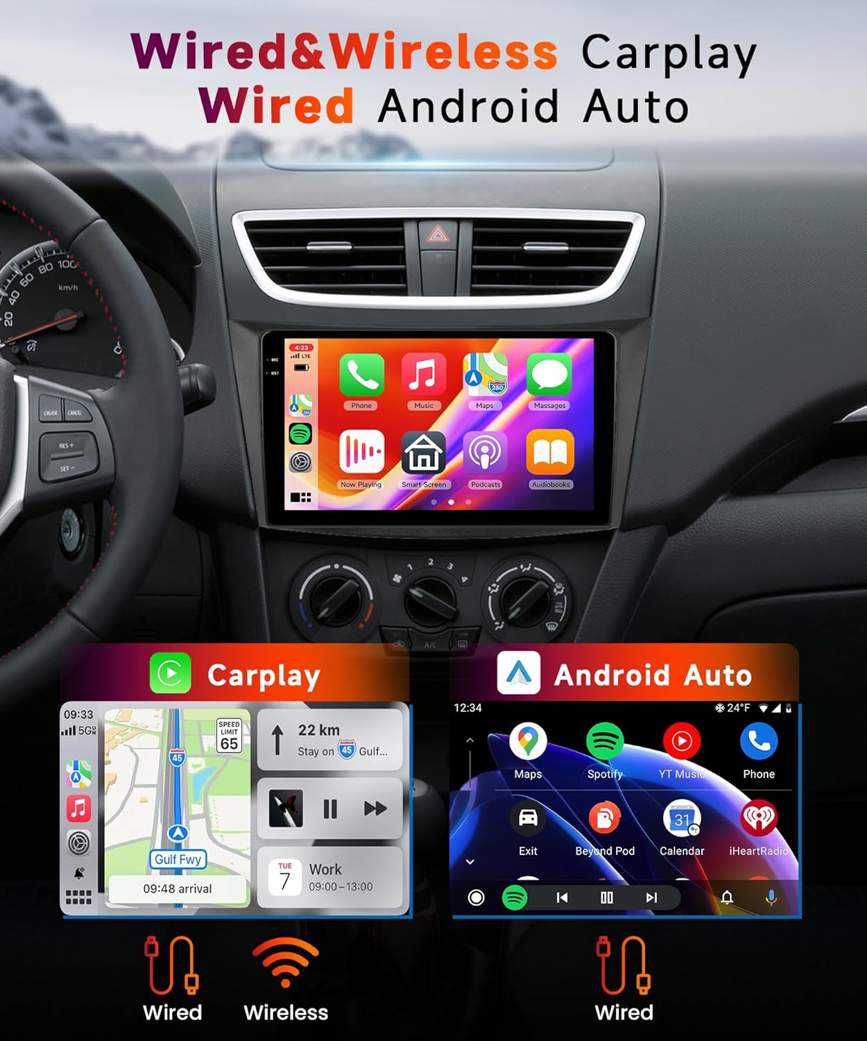Carplay autoradio – Android autoradio – Multimedia autoradio – Navigatiesysteem auto – Autoradio met touchscreen – 9 Inch HD Touchscreen – Draadloze CarPlay & Android Auto – Voor Suzuki Swift 2011-2017 / Ertiga 2012-2017