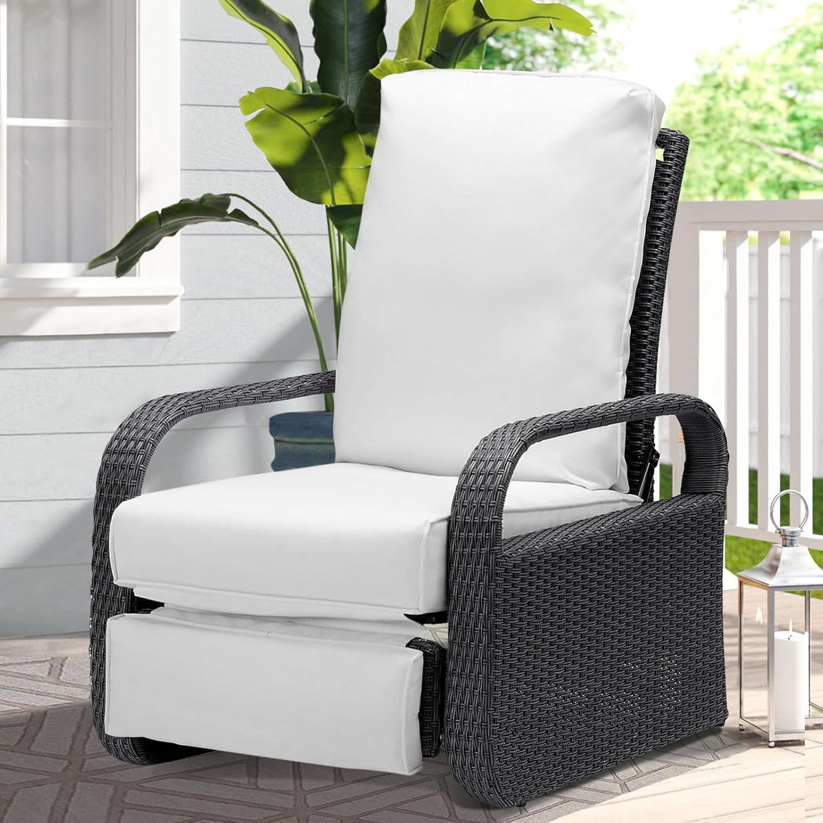 ATR ART TO REAL Garden Armchairs, Adjustable Position Height Adjustable Patio Chair, Aluminium Frame with Hand Woven Resin Rattan, Garden Furniture Lounger, Grey Braid+Beige Cushion - QUORE