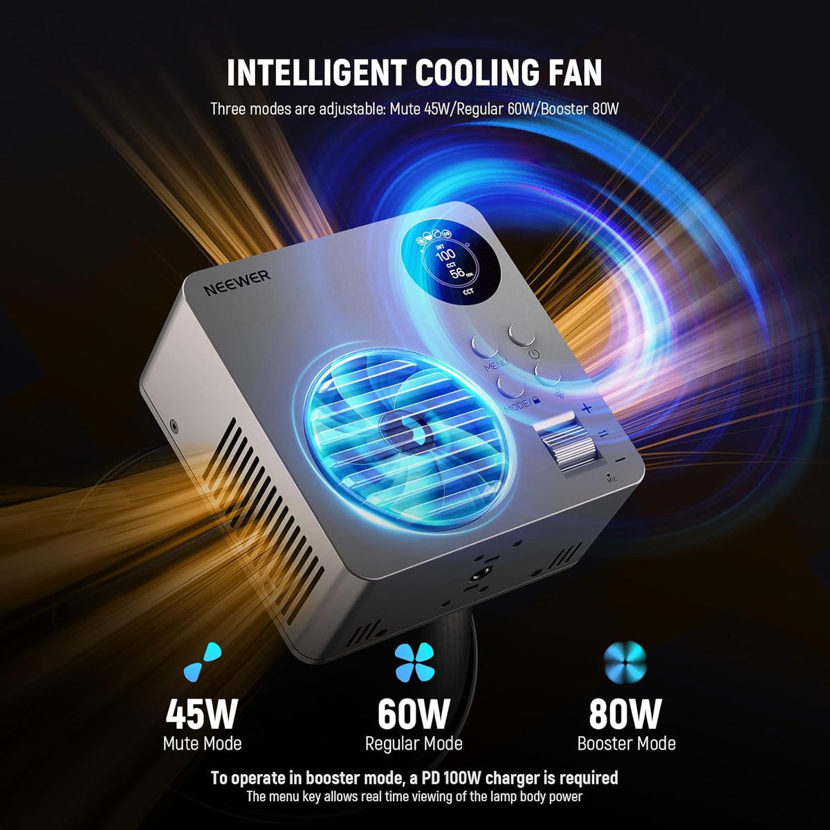 NEEWER HB80B HB80B Led-videolamp, 80 W, met batterij 72 Wh en snel opladen, PD 100 W, app-bediening/2,4 G, mini-licht continu COB tweekleurig, draagbaar, voor studio, 26500 lx/1 m, 2700-6500 K