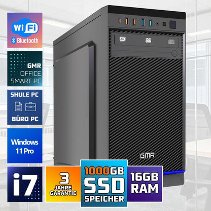 GMR Ultra i7 Office PC - Business Office Computer | 16 GB RAM | 1000 GB SSD M.2 | DVD±RW | USB 3 | Windows 11 Pro | WiFi Bluetooth