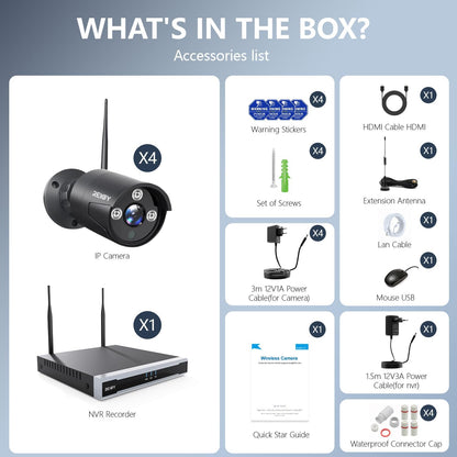 Bewakingscamera Systeem – CCTV Camera – Video Surveillance – Beveiligingscamera – Draadloze Beveiliging – 16-Kanaals NVR – 4x 1296P HD Camera’s – Nachtzicht – Bewegingssensor