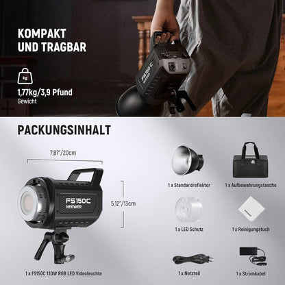 RGB COB videolamp – Videolamp – Studiolamp – LED videolicht – Continu licht – 130 W – App en 2,4G bediening