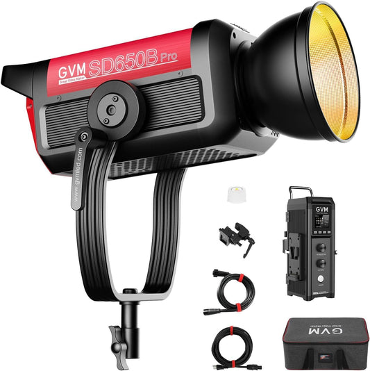 GVM Pro SD650B 650W LED videolamp, studiolamp met Bowen-montage, 81300 lux/m fotografieverlichtingsset met standaarddekking van 45°, videoverlichting met continue output met controller, CRI