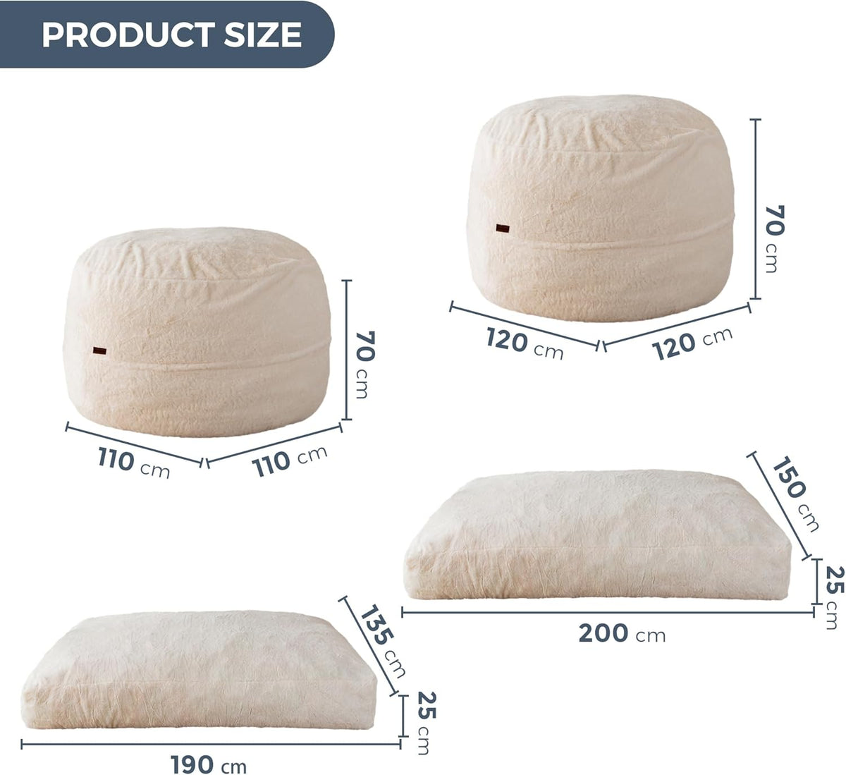MAXYOYO Bean Bag Bed - Convertible from Bean Bag Chair to Bed - Foam Sofa with Fluffy Cover and Soft Filling for Adults, Teenagers, Guests (Beige, 150 x 200 cm)