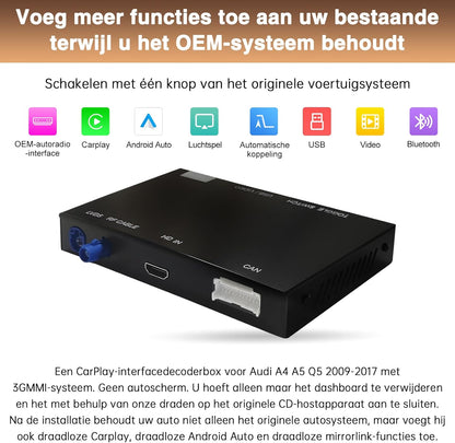 Draadloze CarPlay Android Auto Upgrade – CarPlay Adapter – Retrofit Kit – Infotainmentsysteem Interface – Bluetooth Module – Compatibel Met Audi A4 A5 Q5 3G MMI – Stuurbediening – Ondersteuning Voor Achteruitrijcamera