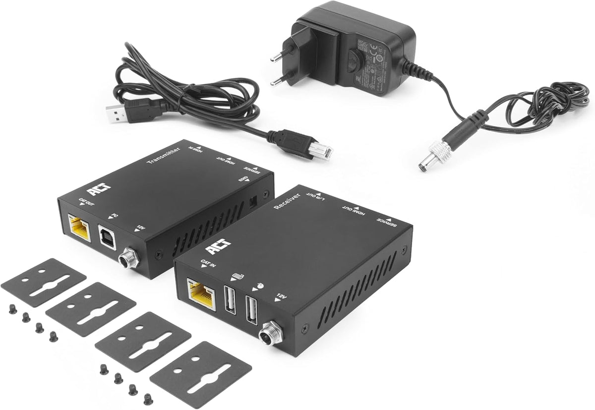 ACT HDMI KVM Extender, HDMI over Ethernet tot 70 m via CAT6/6A, 4K video 60Hz, 2-poorts USB voor muis en toetsenbord, EDID HDCP – AC7815