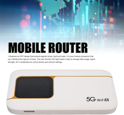 Ejoyous 5G Mobiele Hotspot, Draagbare WiFi-hotspot IP67 Waterdicht 7100 MAh WIFI6 2,4 GHz / 5,8 GHz 16 Apparaten met Simkaartsleuf, voor Reizen Thuis Gamen
