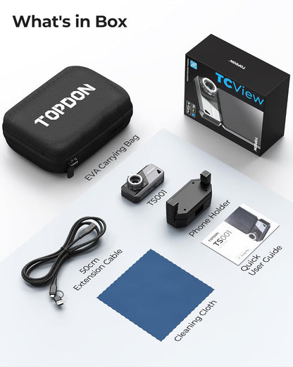 TOPDON TS001 Warmtebeeldcamera Android, observatiebereik 0,1 tot 500 m, 9 mm instelbare lens, 256 x 192 IR-resolutie, handmatig scherpstellende warmtebeeldcamera's voor jacht, outdoor, printplaten,