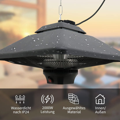 Terrasverwarmer – Plafondverwarmer – Warmtestraler – Balkonverwarmer – Halogeen Verwarmer – 2000W Met Afstandsbediening – Inclusief LED-Verlichting