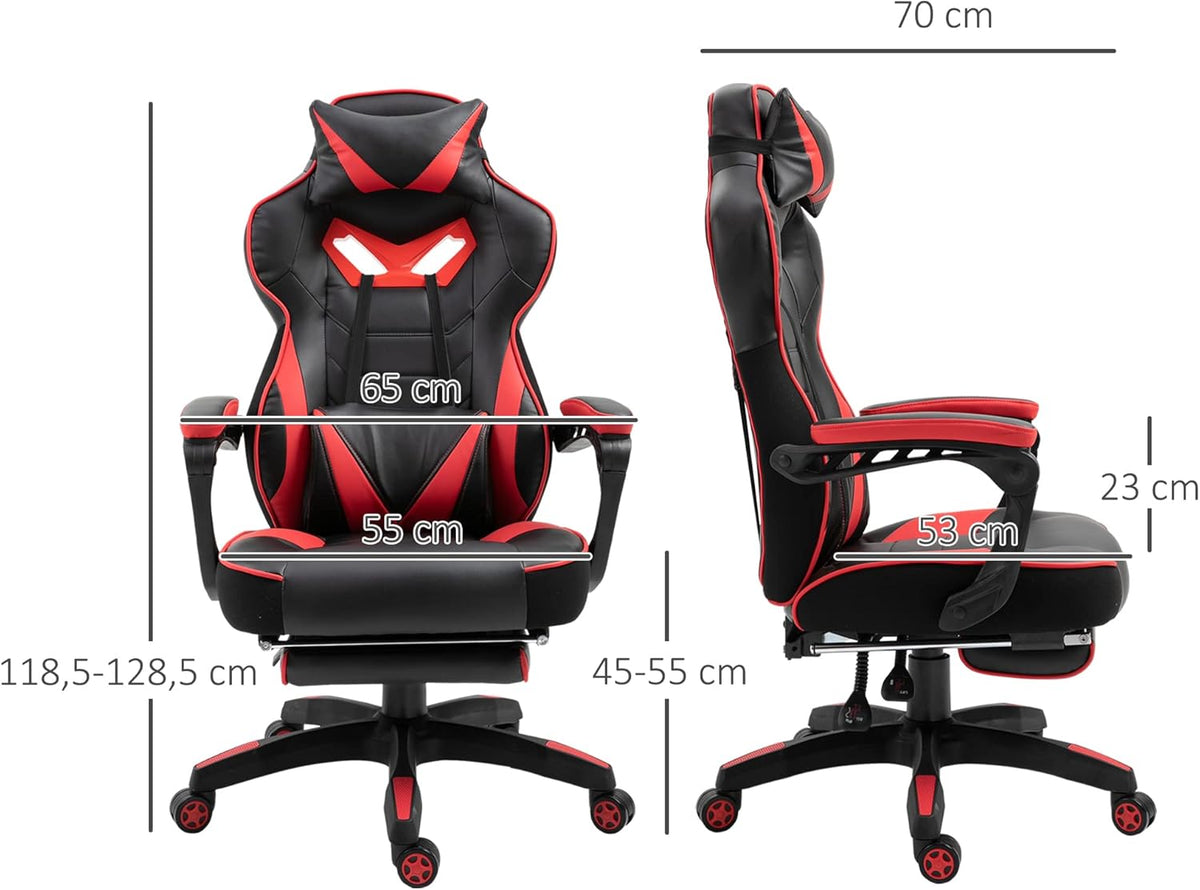 Vinsetto Ergonomic Gaming Chair, Comfortable Office Chair with Footrest, Headrest and Lumbar Cushion, Height Adjustable, Black and Red - QUORE