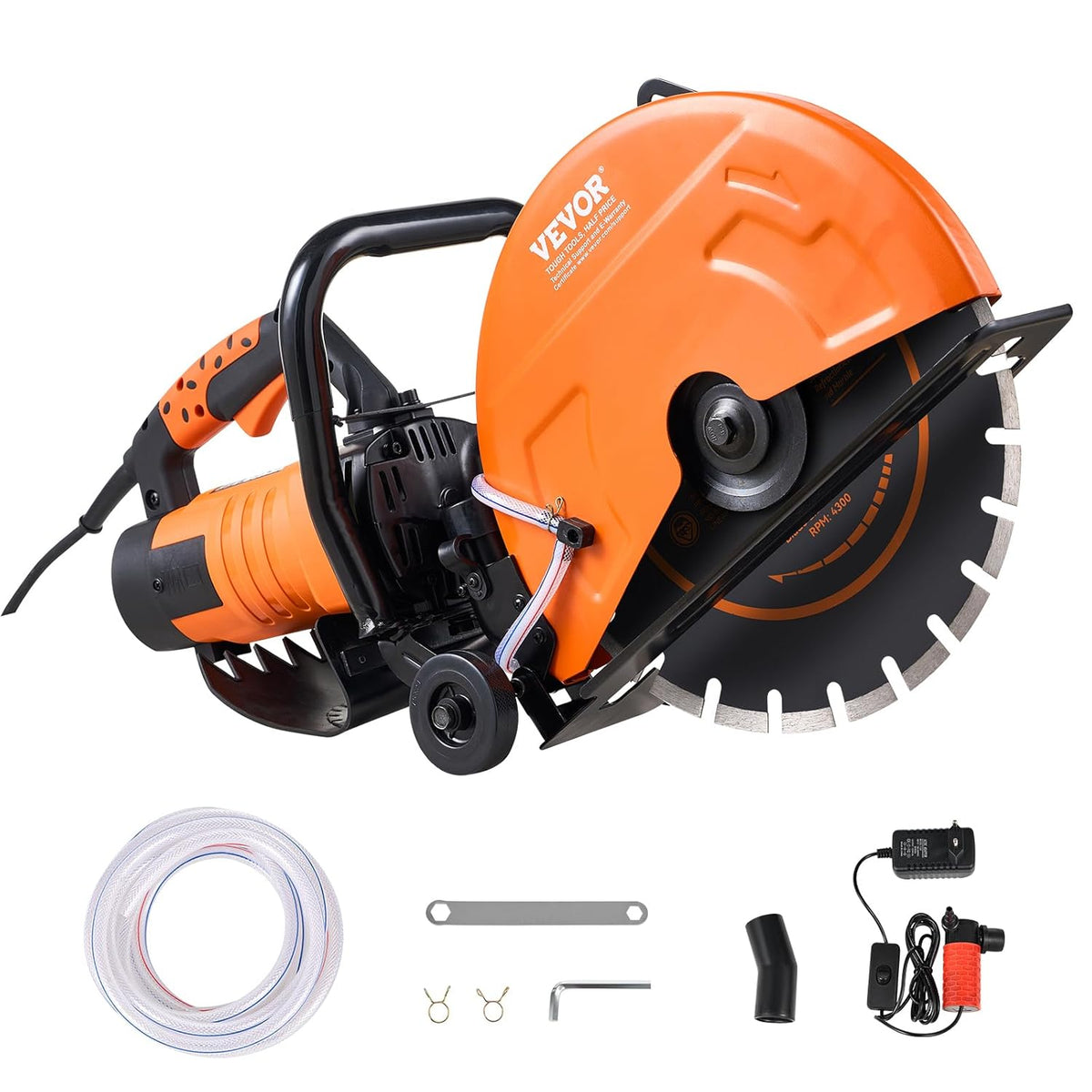 VEVOR Electric Concrete Saw, 356 mm, Powerful Circular Saw 2800 W, Cutting Depth 127 mm, Wet/Dry Disc Saw with Water Tube, Water Pump, Saw Blade, for Stone and Brick