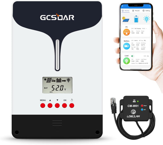 MPPT Zonne-energie Laadregelaar 60A 12V/24V/48V Auto Max PV 150V LCD-scherm met WiFi-adapter APP-afstandsbediening voor loodzuur LiFePO4 Lithium