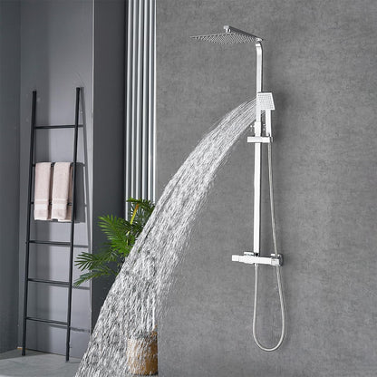 Doucheset – Regendouche – Thermostaatkraan – Handdouche – Douchestang – Chroom – Vierkante Hoofddouche 25x25 cm – Roestvrijstalen Glijstang