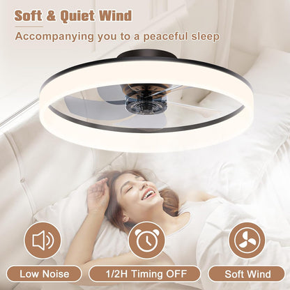 VOLISUN Plafondventilator met verlichting en afstandsbediening, 6 windstanden en dimbaar, moderne plafondlamp met ventilator, stille led-plafondventilator voor slaapkamer en woonkamer (wit, 50 cm)
