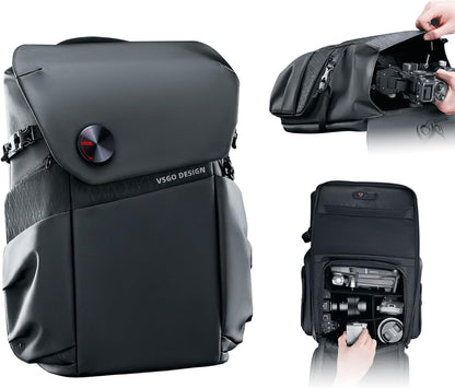 VSGO Professionele camerarugzak, 20 liter, compatibel met Sony Canon Nikon-camera's, DJI RSC2 Gimbals, statief, 15,6 inch laptop, lenzen en accessoires - waterdicht TPU-canvas, reizen en buitengebruik