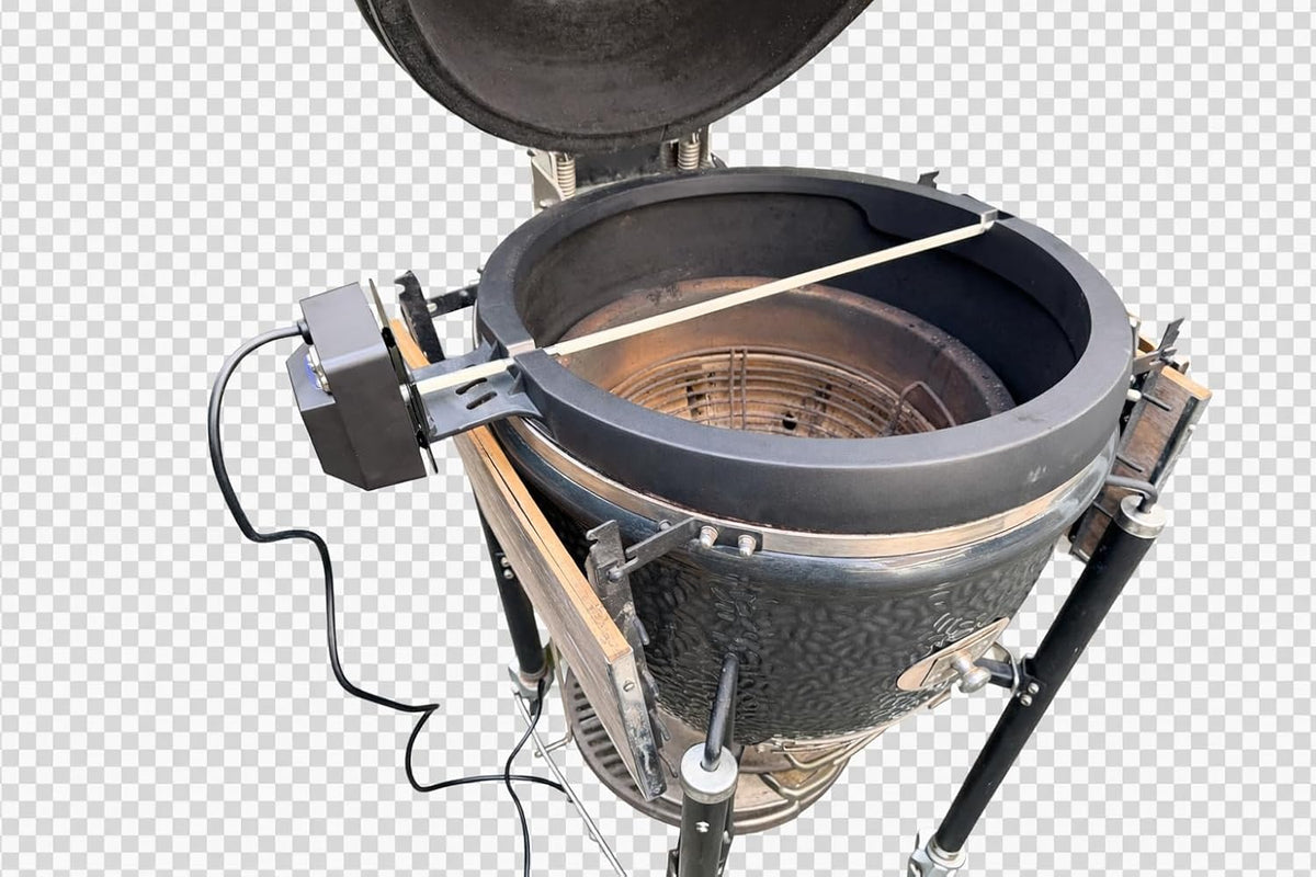 draaispit van aluminium voor Kamado BBQ Large, compatibel met Monolith Classic 2.0, Big Green Egg Large, Kamado Joe Large - grillspit, rotisserie, garen, keramische grill