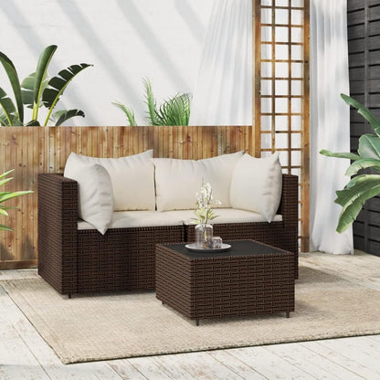 3 Piece Garden Lounge Set with Cushion, Lounge Set Lounge Set Balcony Garden Lounge Garden Furniture Sets Brown Poly Rattan 319747 - QUORE