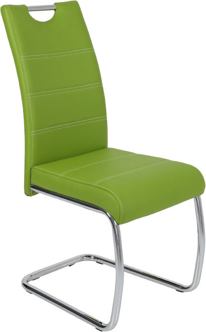 Apollo Set van 2 schommelstoelen, keukenstoel Flora, kunstleder groen, handgrepen, verchroomd metalen frame, 42 x 57 x 98 cm