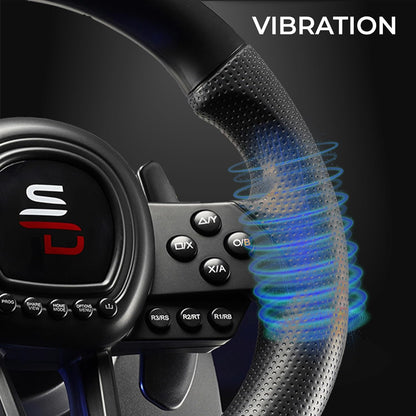 Gaming Stuur – Racestuur – Race Wheel – Simulatiestuur – Handmatig Schakelen – 3 Pedalen met Koppeling – Vibratie Feedback – Programmeerbare Schakelpeddels