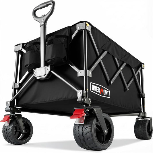 Overmont Ultracompacte opvouwbare wagenwagen -150L draagbare vouwwagen met all-terrain wielen, utility opvouwbare wagen voor strand, kruidenierswinkel, camping, tuin - 350 lbs draagvermogen