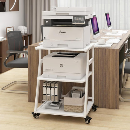 Printertafel – Printerstandaard – Opbergtafel – Printkar – Werkplek Organizer – 3 Niveaus Met Verstelbare Plank – Stevig Stalen Frame Met Wieltjes