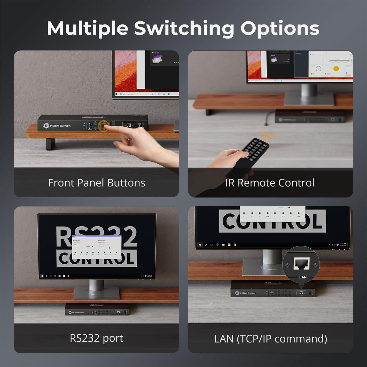 TESmart HDMI Switch 8 in 1 uit HDMI-schakelaar 8-poorts Ondersteunt 4K@60Hz HDCP 2.2, 19" rackmount | RS-232/Lan-bediening | IR-afstandsbediening en automatische schakelaar | Automatische scan