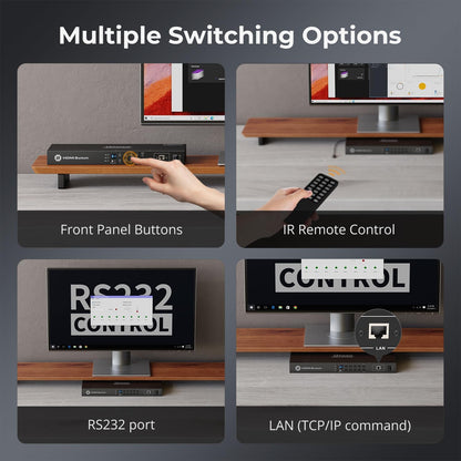 TESmart HDMI Switch 8 in 1 uit HDMI-schakelaar 8-poorts Ondersteunt 4K@60Hz HDCP 2.2, 19" rackmount | RS-232/Lan-bediening | IR-afstandsbediening en automatische schakelaar | Automatische scan