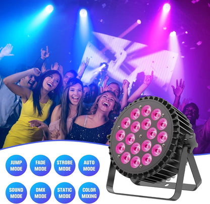 2 stuks RGBWA UV Par LED-spots, 200 W, 18 leds, podiumverlichting met D MX 7/10 CH en stroboscoopverlichting, discolicht voor party, DJ, bar, club, bruiloft, show, Kerstmis, Halloween
