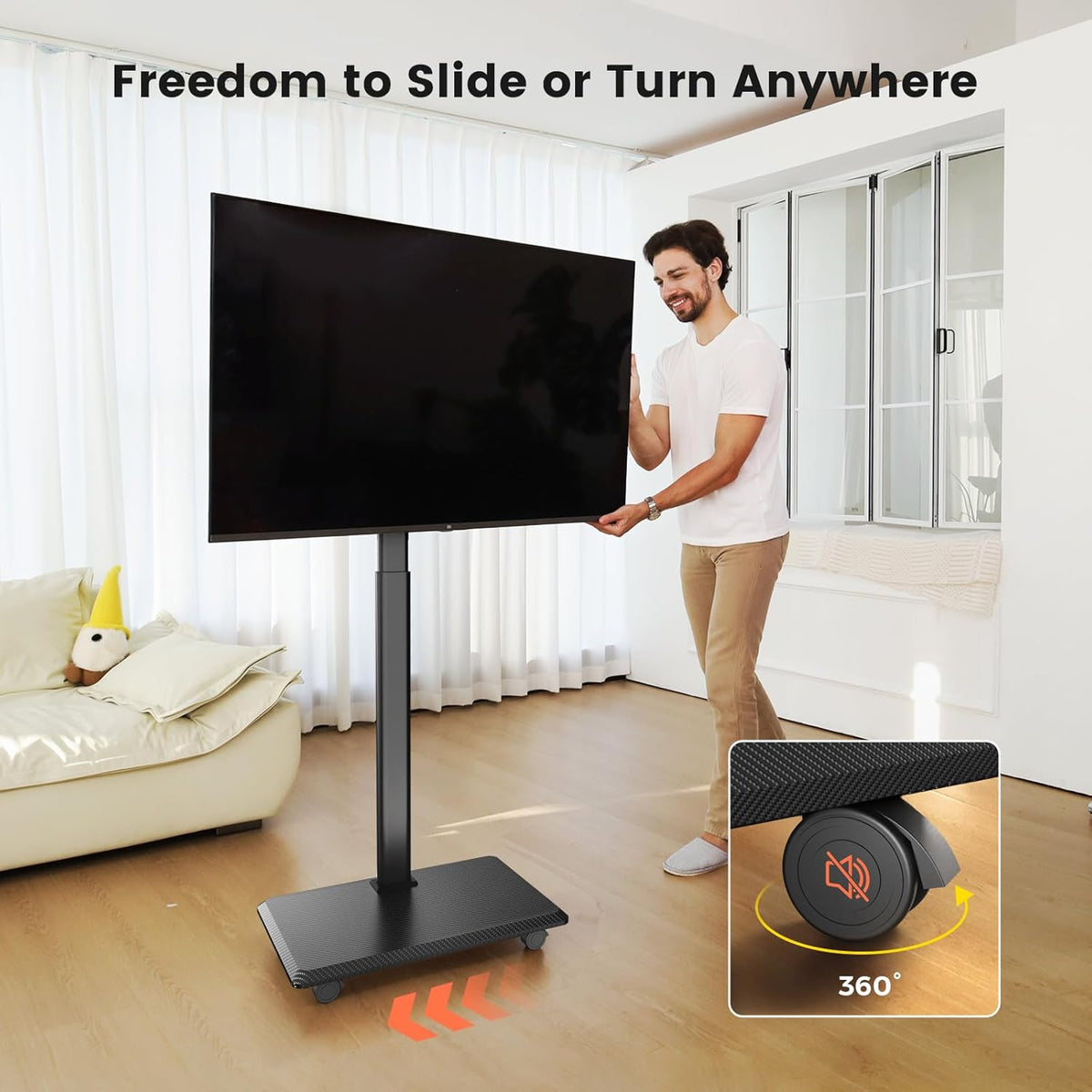 Mobiele tv-kar rollende tv-standaard voor schermen van 26-70 inch, mobiele tv-kar voor maximaal 80 lbs, 25° draaibaar met 6 niveaus van hoogteverstelling voor optimaal zicht, tv-standaards voor