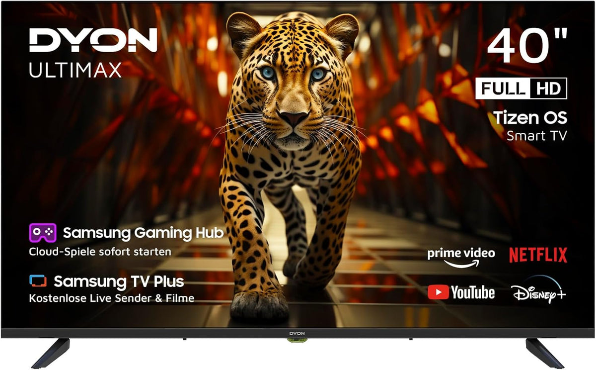 DYON ULTIMAX 40F-TI TV, 40 inch, Full HD, met Tizen OS, Triple Tuner (DVB-C/-S2/-T2), Samsung Smart & Gaming Hub, Prime Video, Netflix, Disney+, 2025