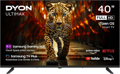 DYON ULTIMAX 40F-TI TV, 40 inch, Full HD, met Tizen OS, Triple Tuner (DVB-C/-S2/-T2), Samsung Smart & Gaming Hub, Prime Video, Netflix, Disney+, 2025