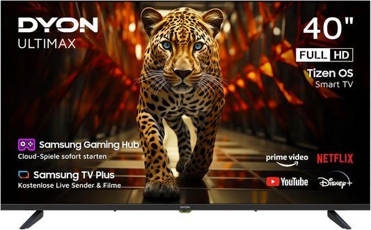 DYON ULTIMAX 40F-TI TV, 40 inch, Full HD, met Tizen OS, Triple Tuner (DVB-C/-S2/-T2), Samsung Smart & Gaming Hub, Prime Video, Netflix, Disney+, 2025