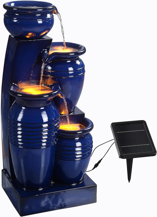 Teamson Home 73 cm 4-Tier Cascading Bowl Zonne-energie Water Fontein voor Outdoor Woonruimtes, Navy
