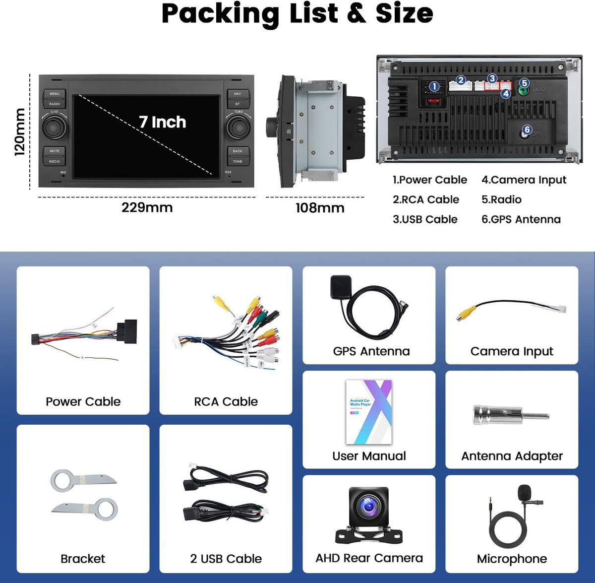 Hikity [2+64G+Zwart]radio voor Ford Transit Focus Fusion Fiesta Mondeo Kuga Galaxy C-Max S-Max, draadloze Carplay Android Auto, touchscreen autoradio met GPS WiFi achteruitrijcamera