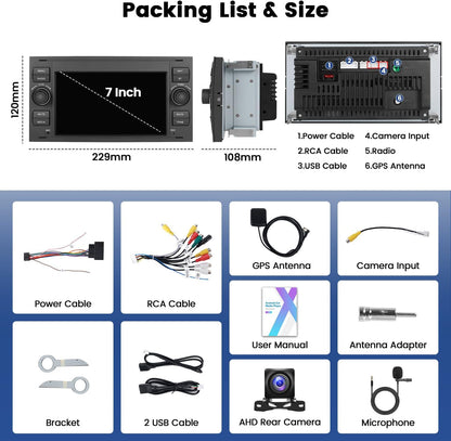 Hikity [2+64G+Zwart]radio voor Ford Transit Focus Fusion Fiesta Mondeo Kuga Galaxy C-Max S-Max, draadloze Carplay Android Auto, touchscreen autoradio met GPS WiFi achteruitrijcamera