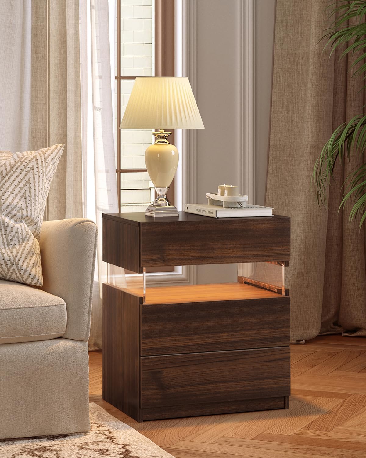 Nachtkastje met LED - Kast - Tafel - Slaapkamerdecoratie - Opbergruimte - 60 cm x 37 cm x 50 cm - Rood