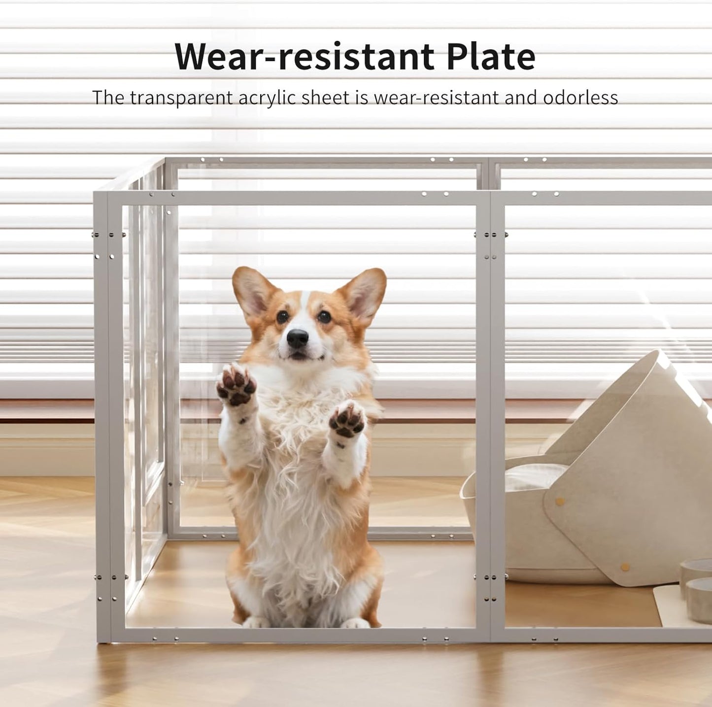 Doorzichtige acryl hondenspeelbox voor binnen - 130 cm 10 panelen huisdierbox voor kleine honden en katten, buitengebruik met deur, eenvoudig te monteren en schoon te maken (wit-08, 23 inch, 8 panelen