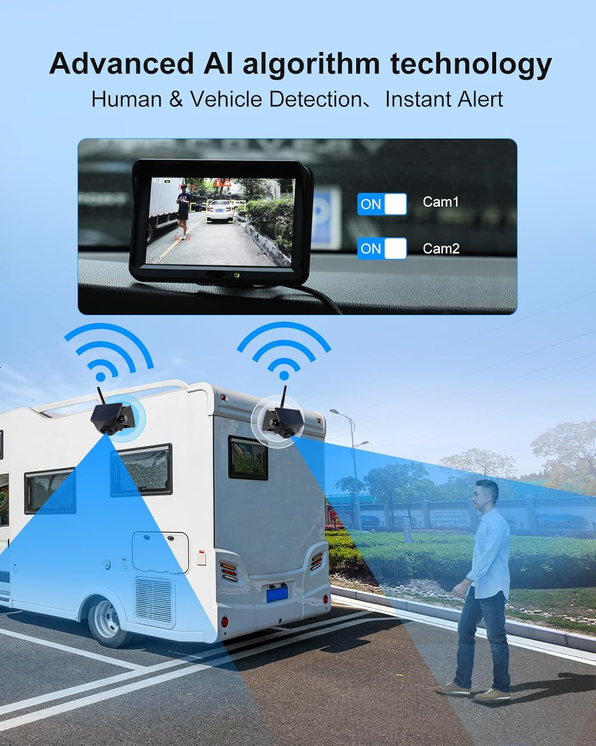 Draadloze Zonne Achteruitrijcamera Add-On, 1080P HD Nachtzicht, AI-Detectie, Magnetische Montage, 2,4 GHz Compatibel (Alleen Camera)