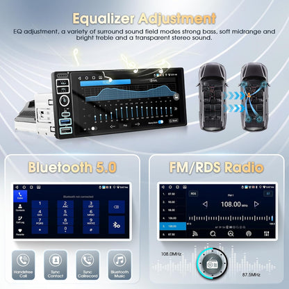 4 + 64G autoradio, 1 Din A-pple, Carplay Android autoradio, dubbele DIN-stereo-radio, 6,9 inch met IPS-touchscreen, Android 15 autoradio met Bluetooth 5.0/GPS/WiFi/FM/RDS