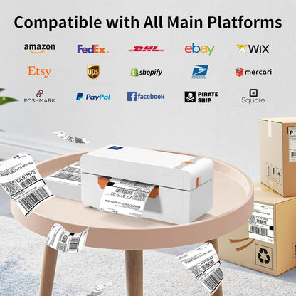JADENS Bluetooth thermische labelprinter, 4 x 6 verzendlabelprinter voor verzendpakketten 203 DPI, 1.2"-4.1" afdrukformaat compatibel met Hermes, Royal Mail, Amazon, Shopify