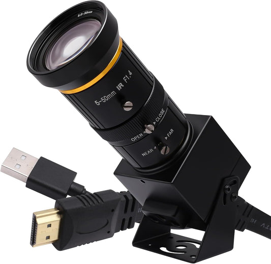 Svpro 4K HDMI-camera, USB-camera met 5-50 mm telelens, handmatige focus, streaming, webcam, H.264, H.265 zoom, industriële camera voor computer/monitor/tv/projector, 10x optische zoom en 2x digitale
