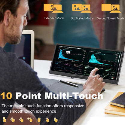 Prechen 12,3 inch draagbaar touchscreen secundaire monitor, mini HDMI, USBC, 1920 x 720 IPS Stretch Bar LCD Draagbaar Travel Touch Screen voor Laptop Computer Aida64 GPU CPU RAM Monitoring