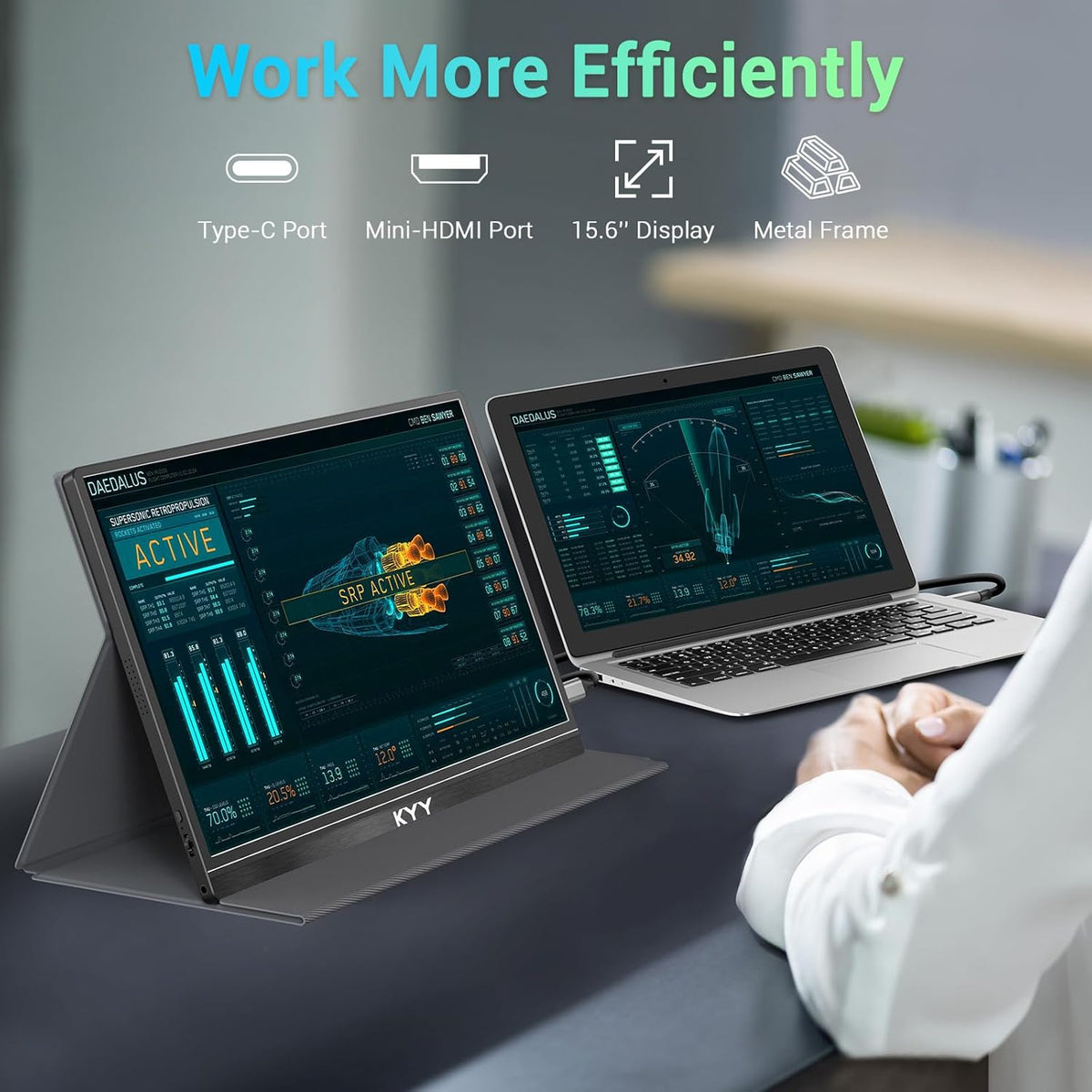 KYY Portable Monitor 15.6'' FHD 1080P USB C HDMI Gaming Monitor Ultra-Slim IPS Display w/ Smart Cover & Speakers, Plug & Play, External Monitor for Laptop PC Phone Mac Xbox PS4 - QUORE