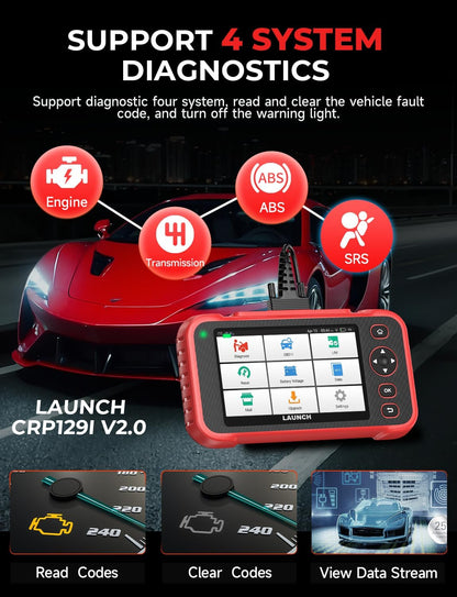 Launch CRP129I V2.0 OBD2 scanner 4 systeem auto diagnostisch gereedschap met 12 reset, motor transmissie ABS SRS, levenslange gratis update, ABS/SAS/olie/BAT/DPF/TPMS reset auto VIN diagnostische