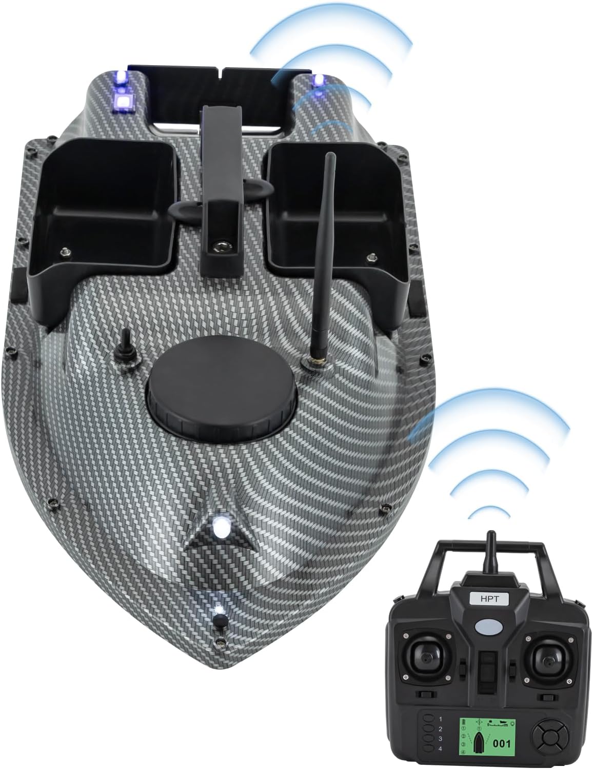 Feeder Boat, Baitboat, Fishing Cage, Boat, RC Carp Fishing, Fish Finder, Wireless, Night Fishing, Fishing Bait, Bait Boat with Remote Control, GPS, Bait, Bait Fishing Bait Boat LED, 52 W, 600 - QUORE