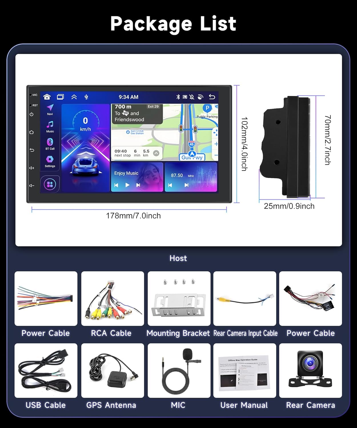 【4+64G】Podofo 8-Core Android 13 Autoradio Draadloze Carplay Android Auto Bluetooth met 7"Touchscreen, Radio RDS/FM met Wifi/GPS Navi+AHD Back up Camera DSP/HiFi