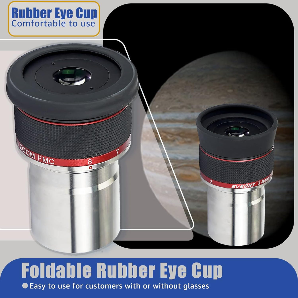 Zoom Oculair – Telescoop Oculair – Verrekijker Lens – Planetaire Oculair – 3-8mm Inzooming – Parfocaal Ontwerp – Constante Kijkhoek 56°