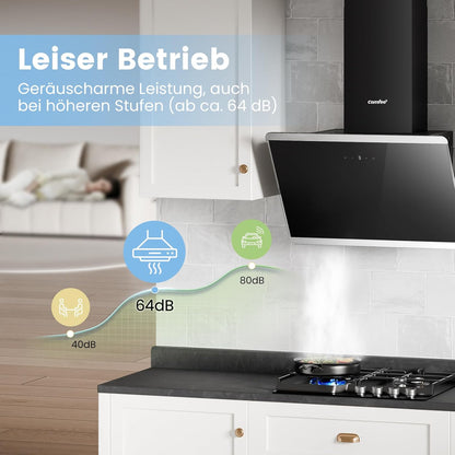 Afzuigkap 60 cm – Wandafzuigkap – Schouwkap – Dampkap – Keukenafzuigkap – Zwart Glas En RVS – 380 m³/u Luchtstroom – A++ BLDC-Motor