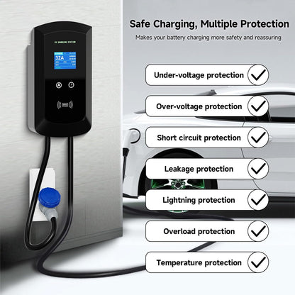 EV-oplader Type 2 – Laadkabel EV – Mobiele Lader – Wallbox Oplader – EV Laadstation – Instelbare Stroom 8-32A – Weerbestendig IP65